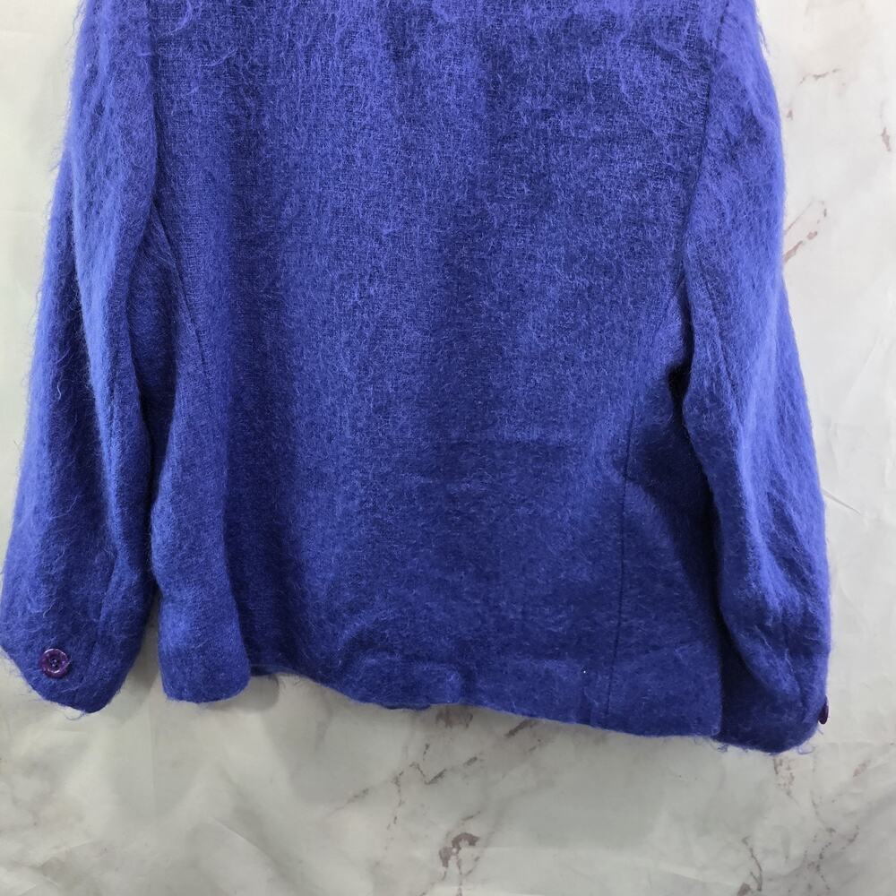 Vintage Blazer Womens Large 12 Mohair Periwinkle Wool Fuzzy 2 Button Eyelash - Picture 8 of 13